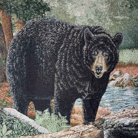 BLACK BEAR Wall Tapestry With Hanging Rod Cabin Hunting Mancave Decor 35"x25.5" - Picture 3 of 8